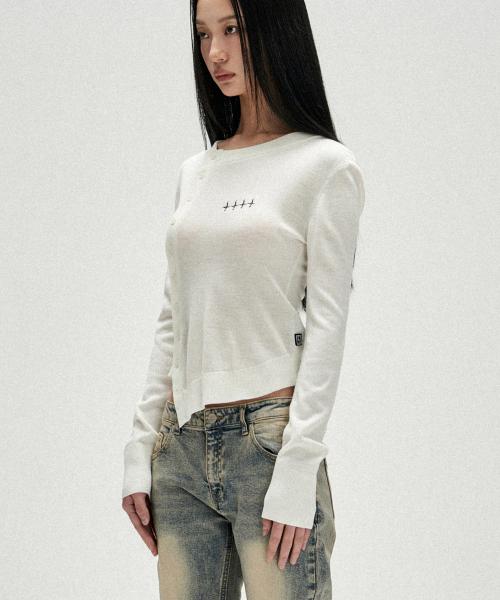 W Diagonal Button Knit Cardigan - Ivory