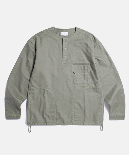 Cotton Oxford Henley Shirt Grey