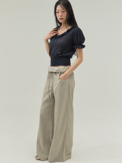 Drawstring Relaxed Fit Slacks_Beige