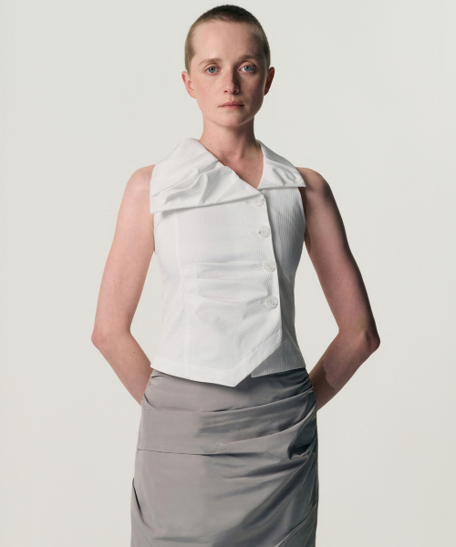 Asymmetric Draped Collar Jacket_WHITE