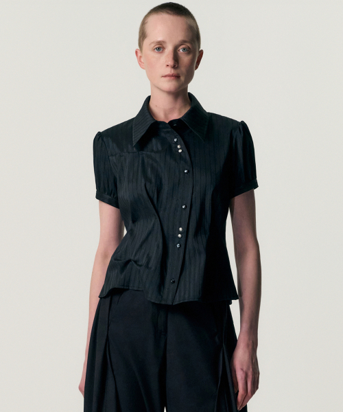 DOZI - Puffed Button Up Shirt_BLACK