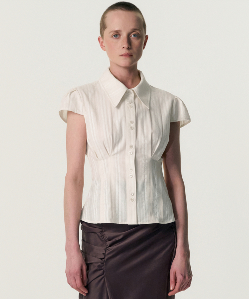 Double-Button Cap Sleeve Shirt_IVORY
