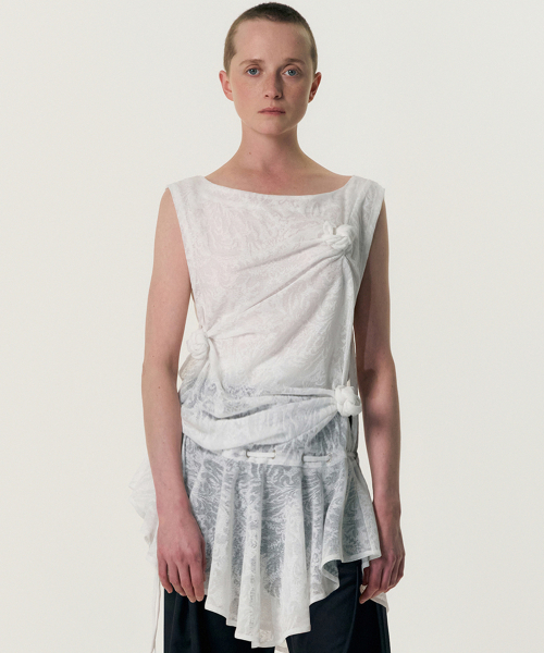 Multi-Knot Lace Jersey Top_WHITE