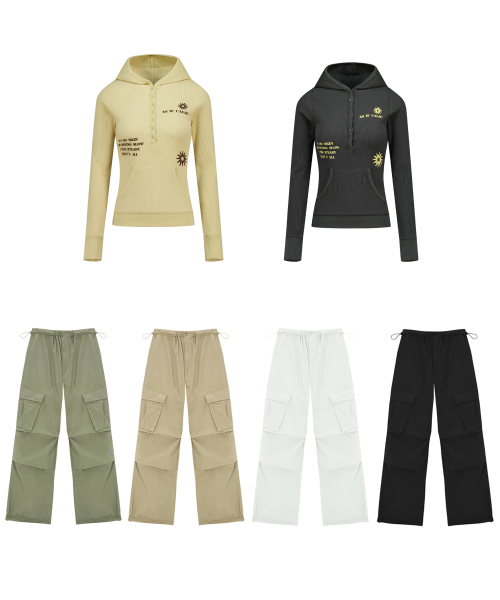에즈이프 캘리(ASIF CALIE) [SET] PARACHUTE CARGO PANTS & WAFFLE HOODIE BUTTON ...