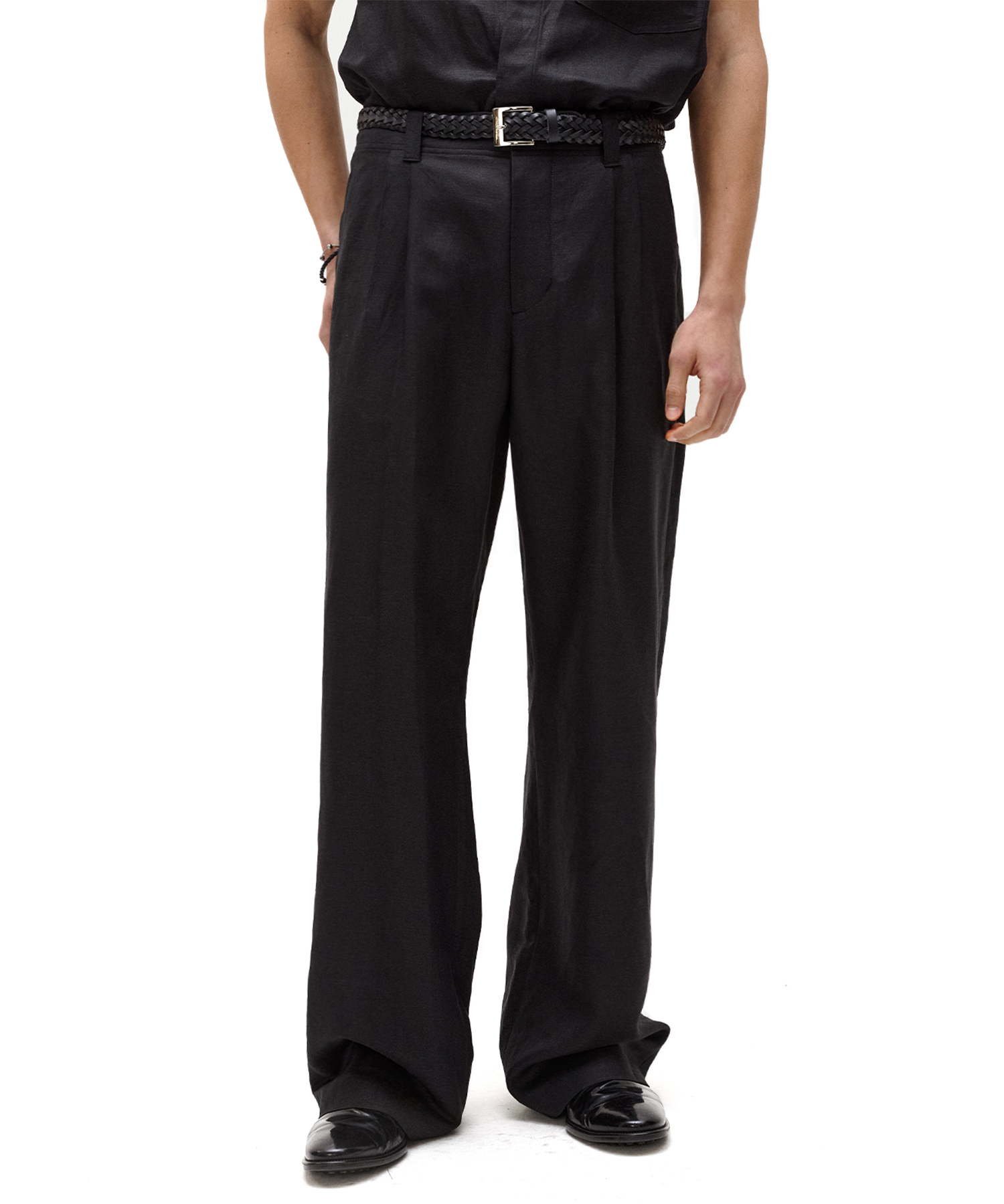Austin Linen Wide Pants Black