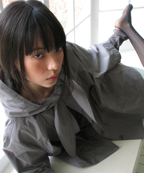 yoke shirring trench coat (Dark gray)