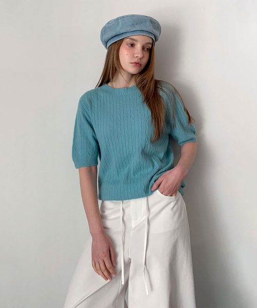 Cable Round Short Sleeve Knit (5colors)