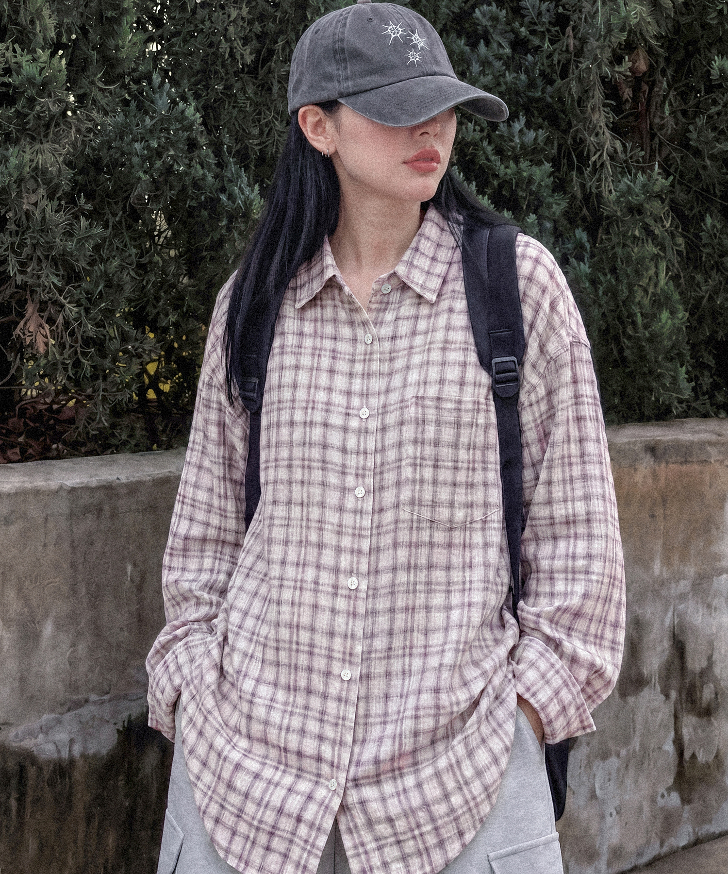 Pastel Check Wrinkle Shirt-Pink