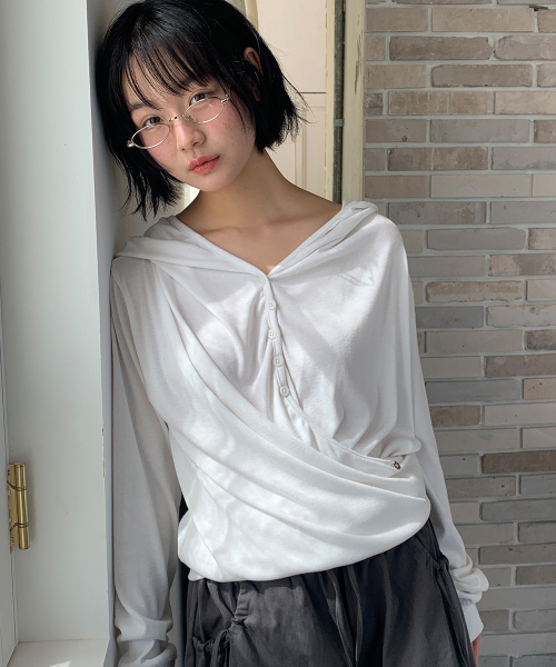 DRAPED WRAP HOODED SWEAT WHITE