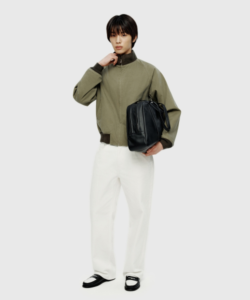 Herringbone Straight Denim Pants - Ivory