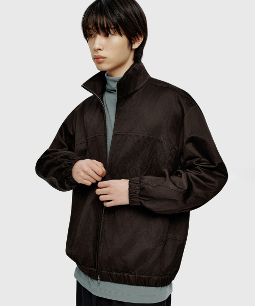 High Neck Zip-up Jacket - Dark Brown