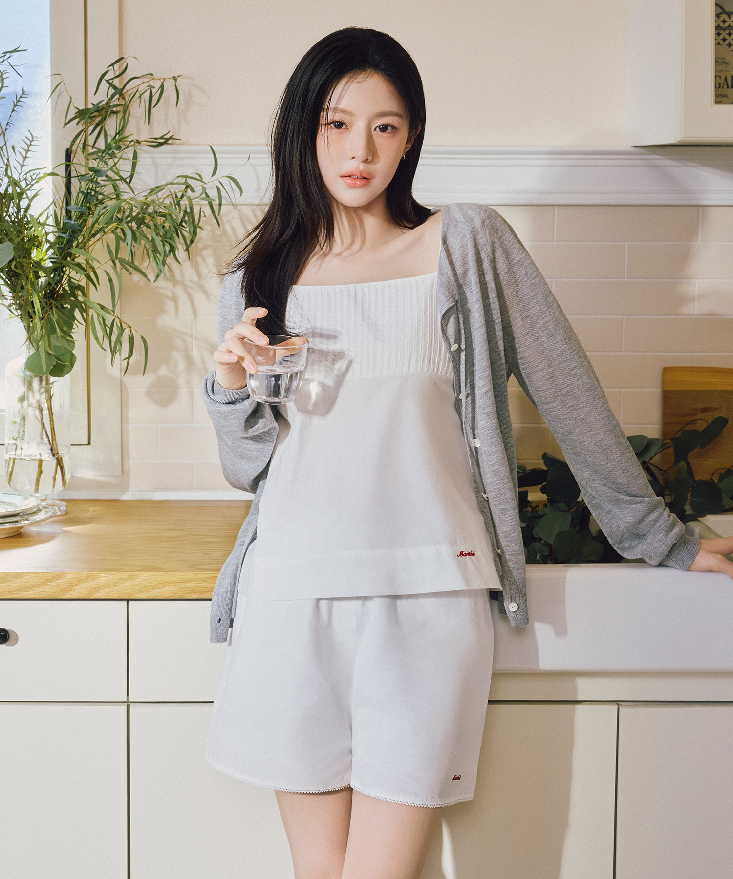 W SHEER KNIT CARDIGAN melange gray