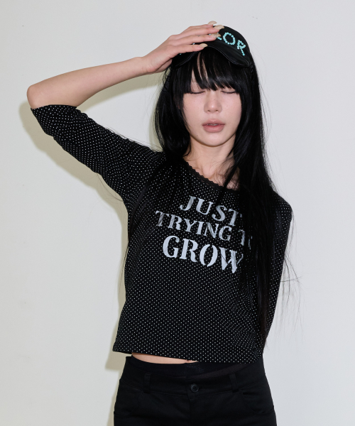 DOT LACE LETTERING T SHIRT - BLACK