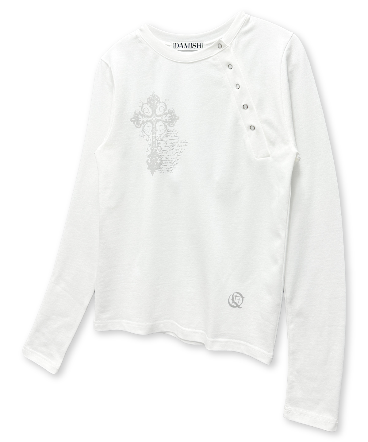Vintage Cross Asymmetry Button Long Sleeve_Ivory