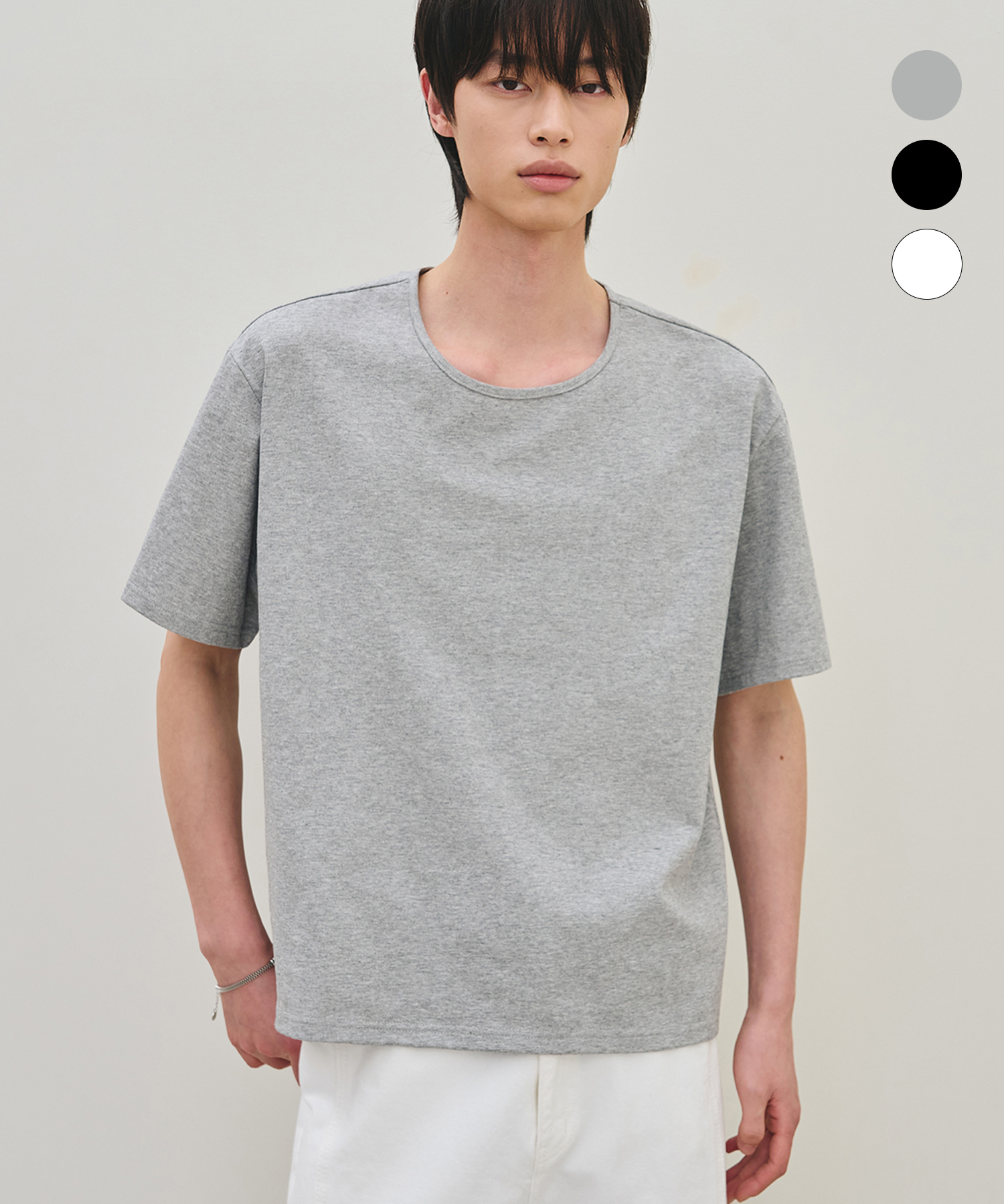 SUPIMA COTTON U-NECK CROP HALF T-SHIRT [ 3 COLOR ]