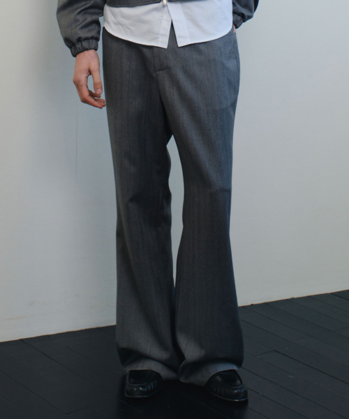 STRUCTURED HERRINGBONE FLARE PANTS (GRAY)