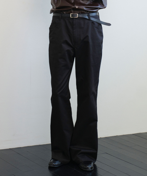 TEXTURED FLARE FINE COTTON PANTS (BLACK)