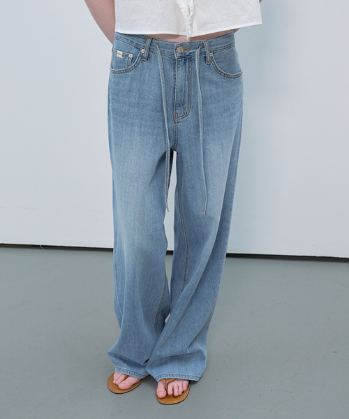 Summer string wide denim pants [FRSP06DP02]_Light blue