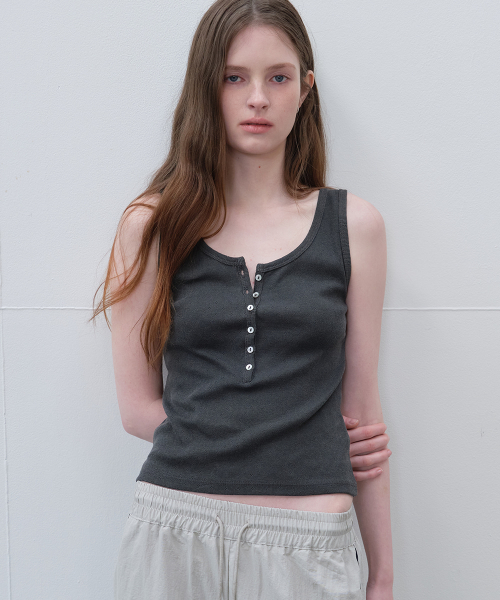 Washed button sleeveless top [FRSP06SL02]_Charcoal
