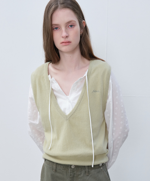 Deep v-neck knit vest [FRSP06NT03]_Mint