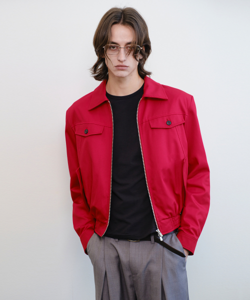 BANDED CROP COTTON BLOUSON (RED)