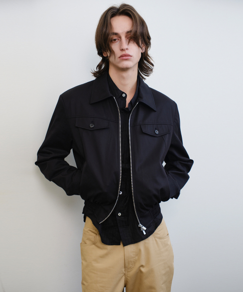 BANDED CROP COTTON BLOUSON (BLACK)