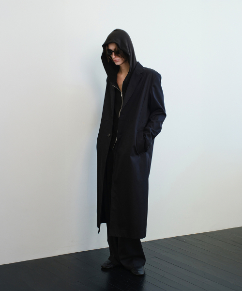 DEEP VENT SINGLE COTTON OVERCOAT (BLACK)