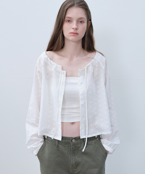 Flower eyelet tie blouse [FRSP06BL07]_White