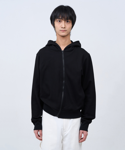 Asymmetric Curved Zip Hoodie Black