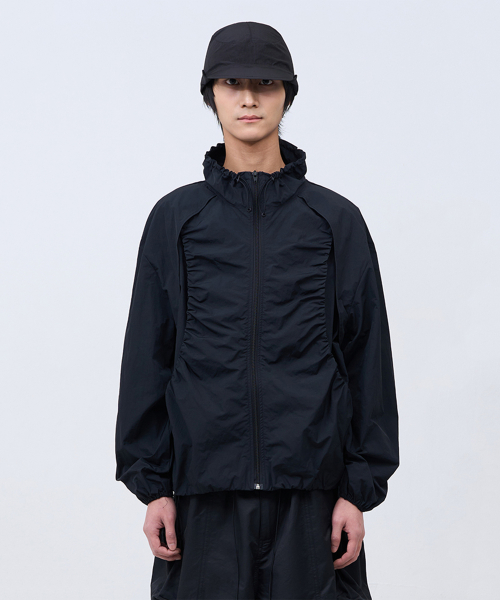 Layered Shirring Jacket Black
