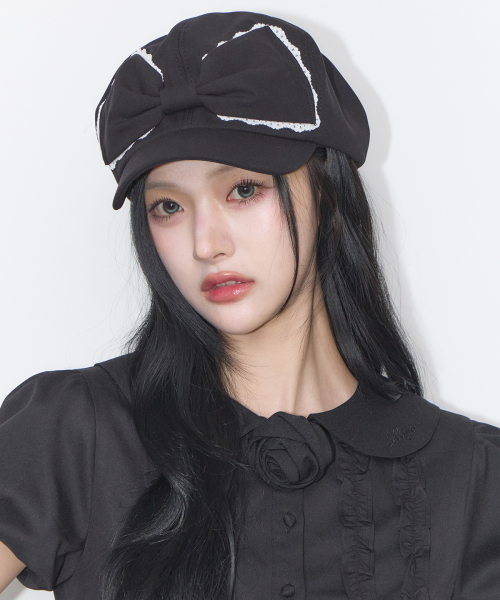 레이스 리본 헌팅캡 블랙
