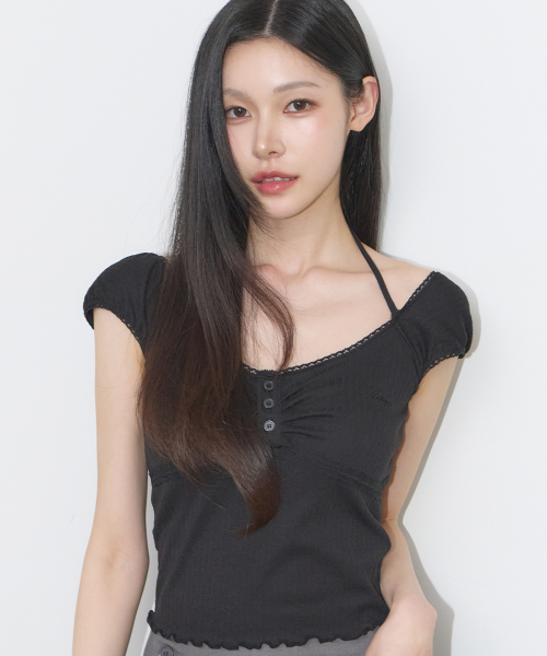 BUTTON HALTER SLEEVELESS BLACK