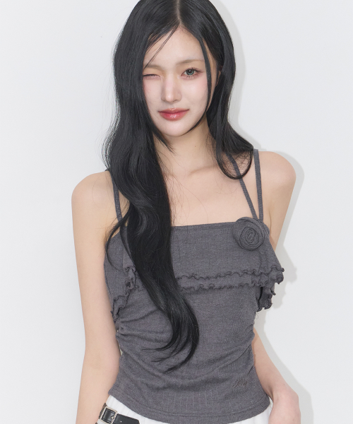 ROSE RUFFLE SLEEVELESS CHARCOAL