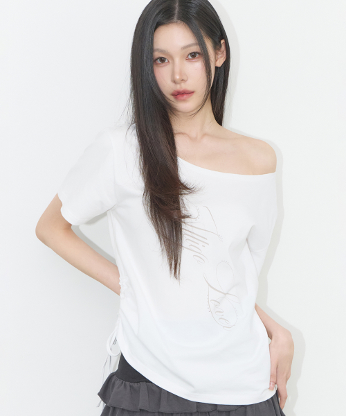 RIBBON STRING OFF SHOULDER T-SHIRT WHITE