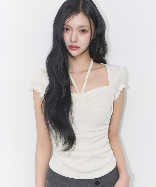 SHIRRING HALTER TOP IVORY