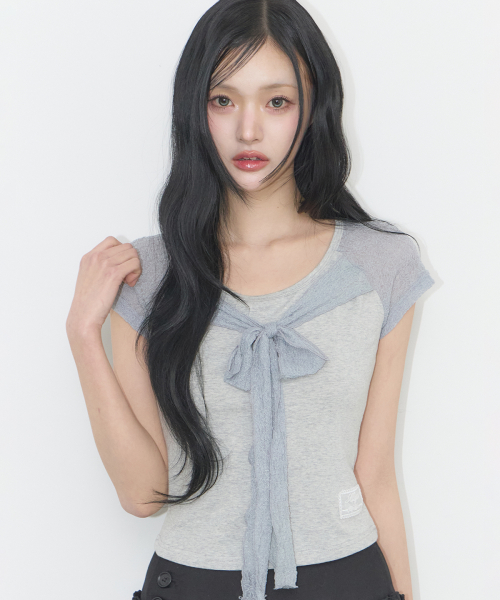 LACE RIBBON COLOR-BLOCK T-SHIRT MELANGE