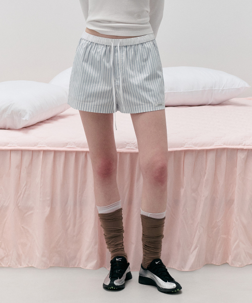 NUBASIC STRIPE COTTON SHORTS WHITE