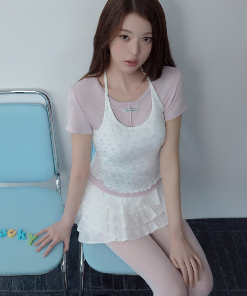 NUBASIC FLOWER HALTER NECK TOP WHITE