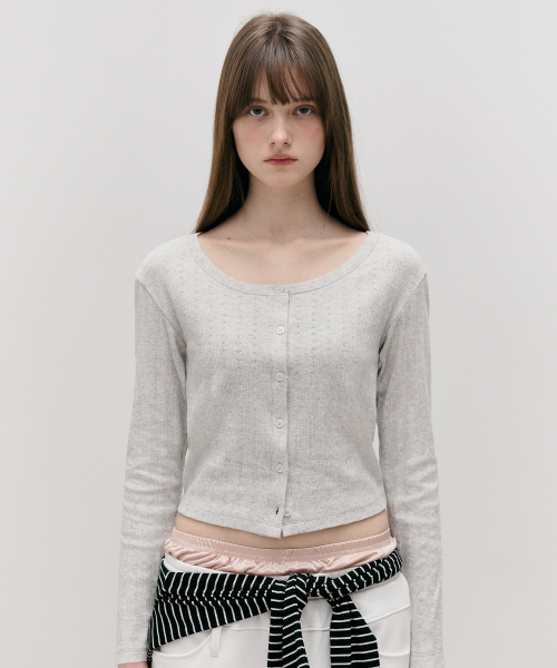 NUBASIC POINTELLE JERSEY CARDIGAN M/GRAY