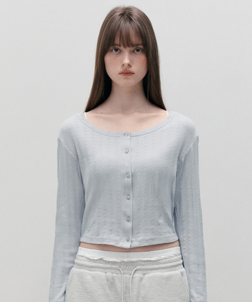NUBASIC POINTELLE JERSEY CARDIGAN BLUE