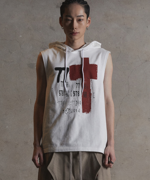 RED CROSS HOOD SLEEVELESS_WHITE