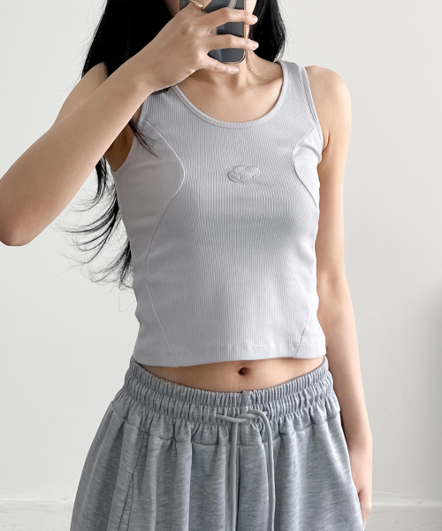 Signature S Slit Sleeveless Top - облегающая майка в рубчик (Light Gray)