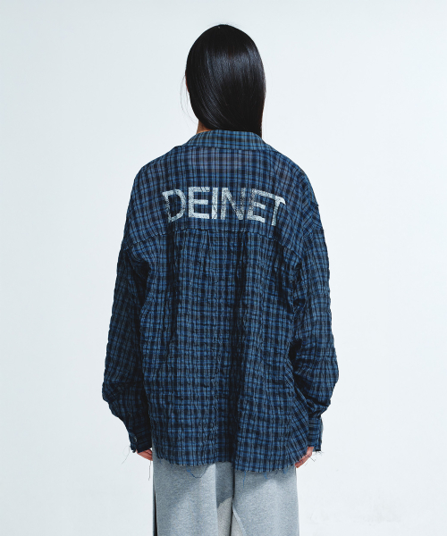 CHECKERED POINT OVERFIT SHIRT IN NAVY