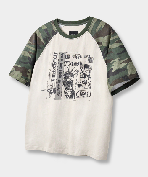 RAGLAN COLOR BLOCK PIGMENT ARTWORK SHORT SLEEVE T-SHIRT
