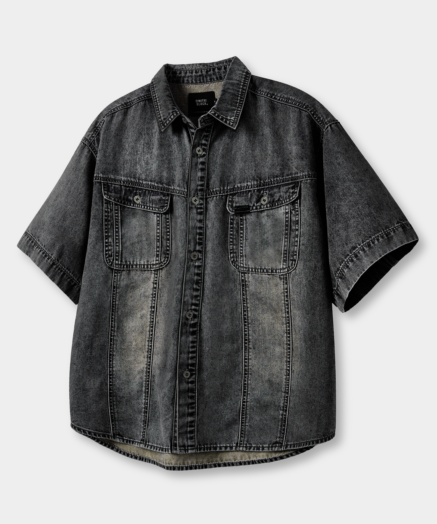 FADED WASHING DENIM TRUCKER HALF SHIRT_VINTAGE BLACK