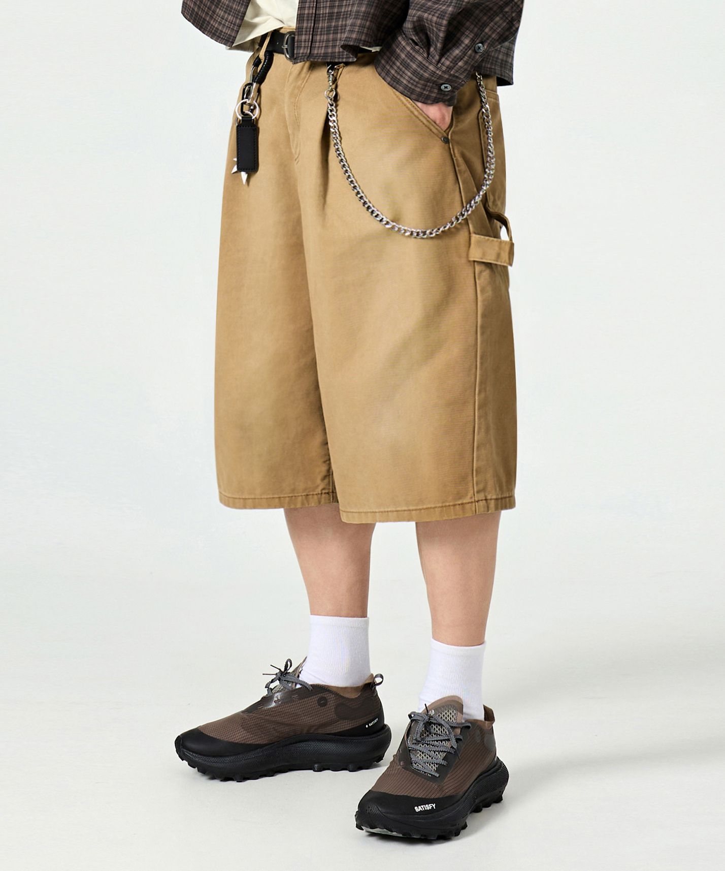 BIO-WASHING CARPENTER BERMUDA COTTON PANTS_BEIGE