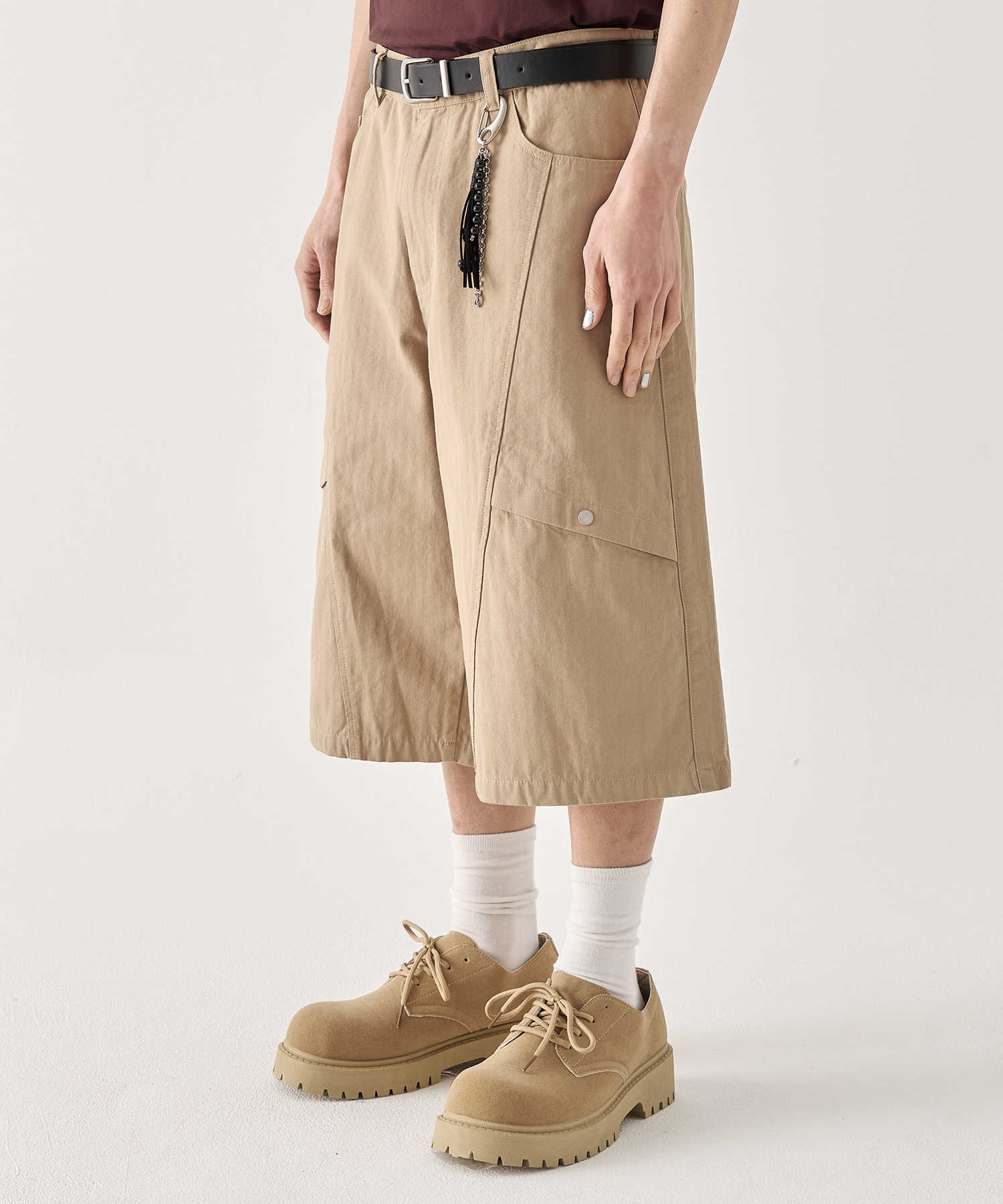 Herringbone Cotton Bermuda Shorts_Beige
