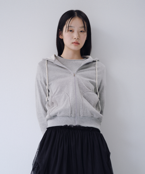 TWO-TONE WAFFLE HOODED ZIP-UP, MELANGE