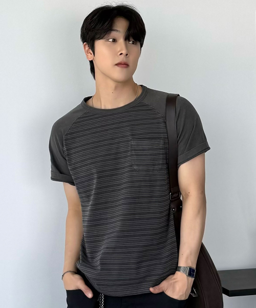 Striped Crop Washed Short-Sleeve T-Shirt_Charcoal