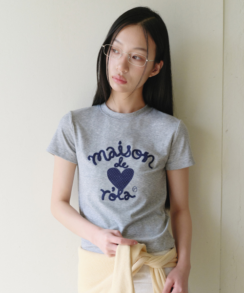 MAISON DE ROLA EMBROIDERY HEART T-SHIRT M/GRAY